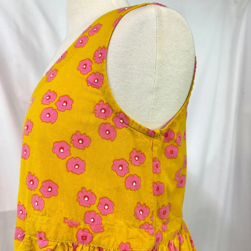 MATA TRADERS Yellow Pink Floral 100% Cotton Pinafore Jumper Shift Dress M Boho